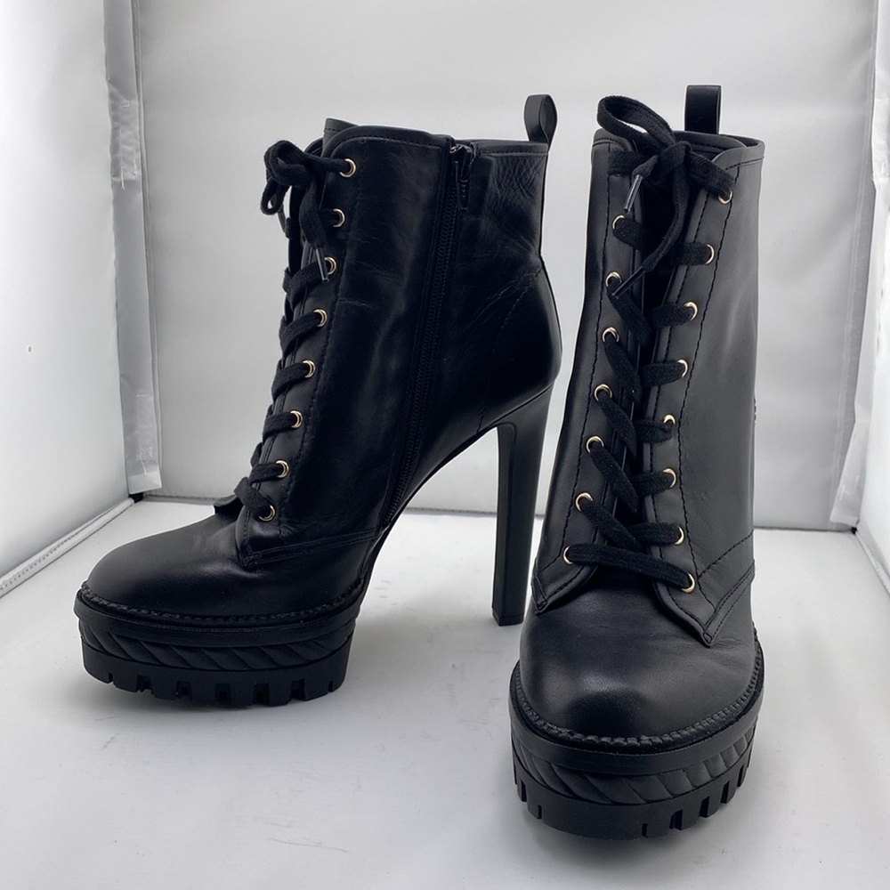 Gianni Bini Black Lace-Up High Heel platform combat lug Boots NEW 9